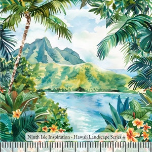 Hawaii Landscape Rayon Fabric by the Yard - NinthIsle Inspiration Exclusive Elegant Art Bulk Order Available