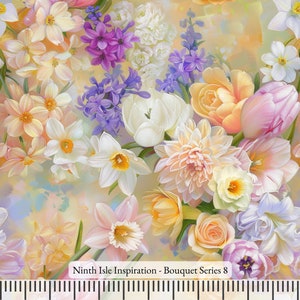Bouquet Rayon Fabric by the Yard - NinthIsle Inspiration Exclusive Elegant Art Bulk Order Available