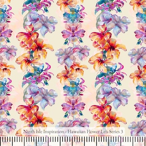 Print in Hawaii, Hawaiian Flower Leis Cotton Fabric by the Yard - NinthIsle Inspiration Exclusive Elegant Art Bulk Order Available