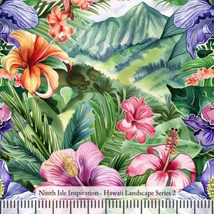 Hawaii Landscape Rayon Fabric by the Yard - NinthIsle Inspiration Exclusive Elegant Art Bulk Order Available