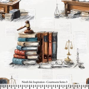 Print in Hawaii, Courtroom Cotton Fabric by the Yard - NinthIsle Inspiration Exclusive Elegant Art Bulk Order Available