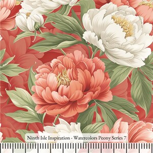 Watercolors Peony Rayon Fabric by the Yard - NinthIsle Inspiration Exclusive Elegant Art Bulk Order Available
