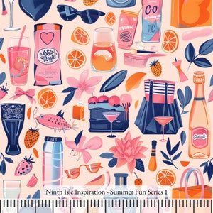 Print in Hawaii, Summer Fun Cotton Fabric by the Yard - NinthIsle Inspiration Exclusive Fun Art Bulk Order Available