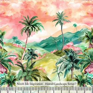 Hawaii Landscape Rayon Fabric by the Yard - NinthIsle Inspiration Exclusive Elegant Art Bulk Order Available