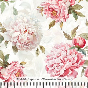 Watercolors Peony Rayon Fabric by the Yard - NinthIsle Inspiration Exclusive Elegant Art Bulk Order Available
