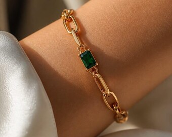 Emerald green gold plated bracelet,birthstone jewellery,Emerald jewellery,Emerald bracelet gold,Emerald bracelet for women,18K gold bracelet