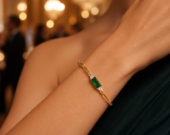 Emerald green gold plated bracelet,birthstone jewellery,Emerald jewellery,Emerald bracelet gold,Emerald bracelet for women,18K gold bracelet
