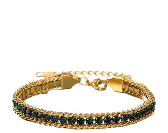 Emerald tennis bracelet, Birthstone Bracelet,emerald green bracelet,Emerald gold plated bracelet,Emerald jewellery,18K gold bracelet,emerald