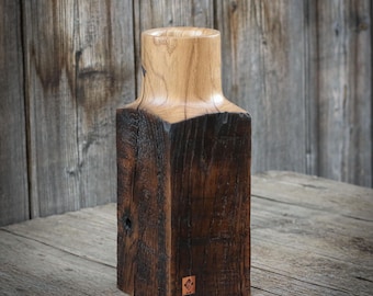 Rustic Oak Wood Vase for Dried Flowers, Handmade Decorative Vase