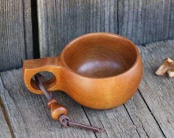 Handmade Pear Wood Kuksa Cup – 7 oz Wooden Coffee Mug