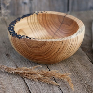 Handmade Wooden Bowl with Decorative Edge | 8 inches