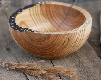 Handmade Wooden Bowl with Decorative Edge | 8 inches