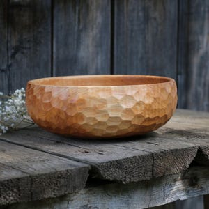 Hand-Carved Wooden Bowl 13&quot; | Deep Decorative Wood Bowl | Textured Rustic Centerpiece