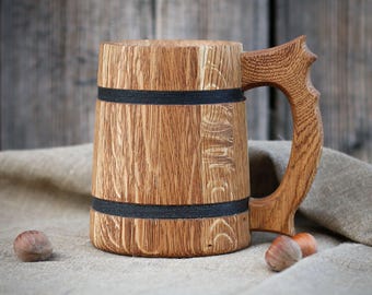 手作りオーク材ビールジョッキ：20オンス木製タンカード