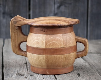 Handmade Oak Wood Askur Bowl, Viking Style Tankard, Rustic Nordic Drinkware