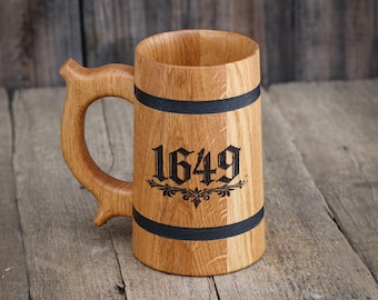 Handcrafted Oak Beer Stein | Rustic Wooden Mug, Father's Day Gift