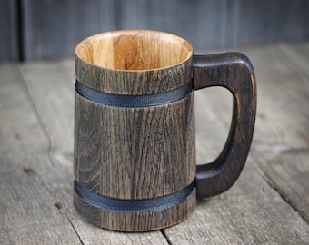 Handcrafted Oak Beer Mug 16 oz • Wooden  Stein • Rustic Tankard • Personalized Wood Mug