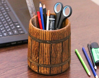 Handmade Oak Pen Holder: Rustic Desk Organizer