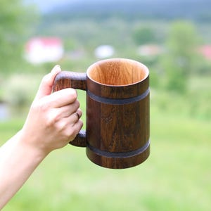 Rustic Oak Beer Mug 20 oz | Handcrafted Wooden Tankard | Dark Wood Beer Stein | Handmade Gift for Him | 600 ml Wooden Cup