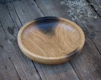 Handmade 9.6 Inch Wooden Plate from Old Oak Tree