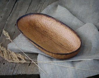 Hand-carved 100-Year-Old Oak Serving Bowl