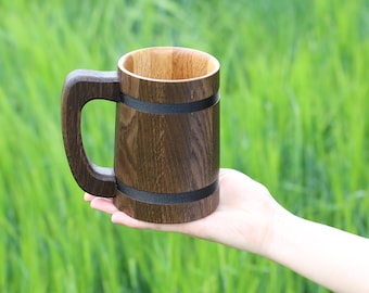 Ebonized Oak Beer Mug 17 oz, Handmade Dark Wooden Stein, Rustic Viking Tankard Gift