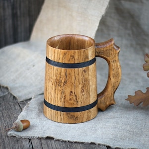 Handgemaakte eiken bierpul: 15 oz houten tavernemok, cadeau bruidsjonker