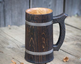 Handmade Dark Oak Beer Mug: Rustic Viking Tankard (600ml)