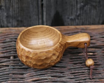 Handcrafted Oak Kuksa Mug: Large 12 oz Nordic Camp Cup