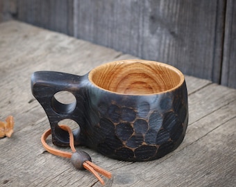 Handmade Oak Kuksa Cup, Scandinavian Bushcraft Mug, Nordic Wooden Cup, 10 oz