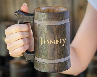 Caneca de Cerveja de Madeira Personalizada – Caneca de Carvalho Personalizada com Nome ou Logotipo, 600ml (20oz)