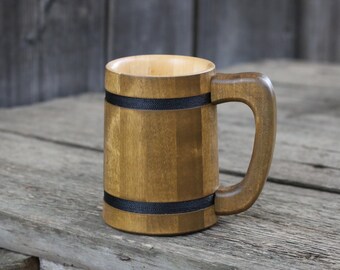 Handmade Birch Wood Beer Mug, 17 oz Rustic Tankard, Natural Oil Finish