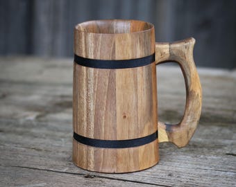 Handmade Walnut Wood Beer Mug: 22 oz Rustic Tankard