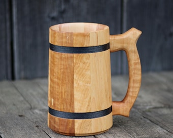 Handmade Alder Wood Beer Mug, 20 oz Rustic Viking Tankard
