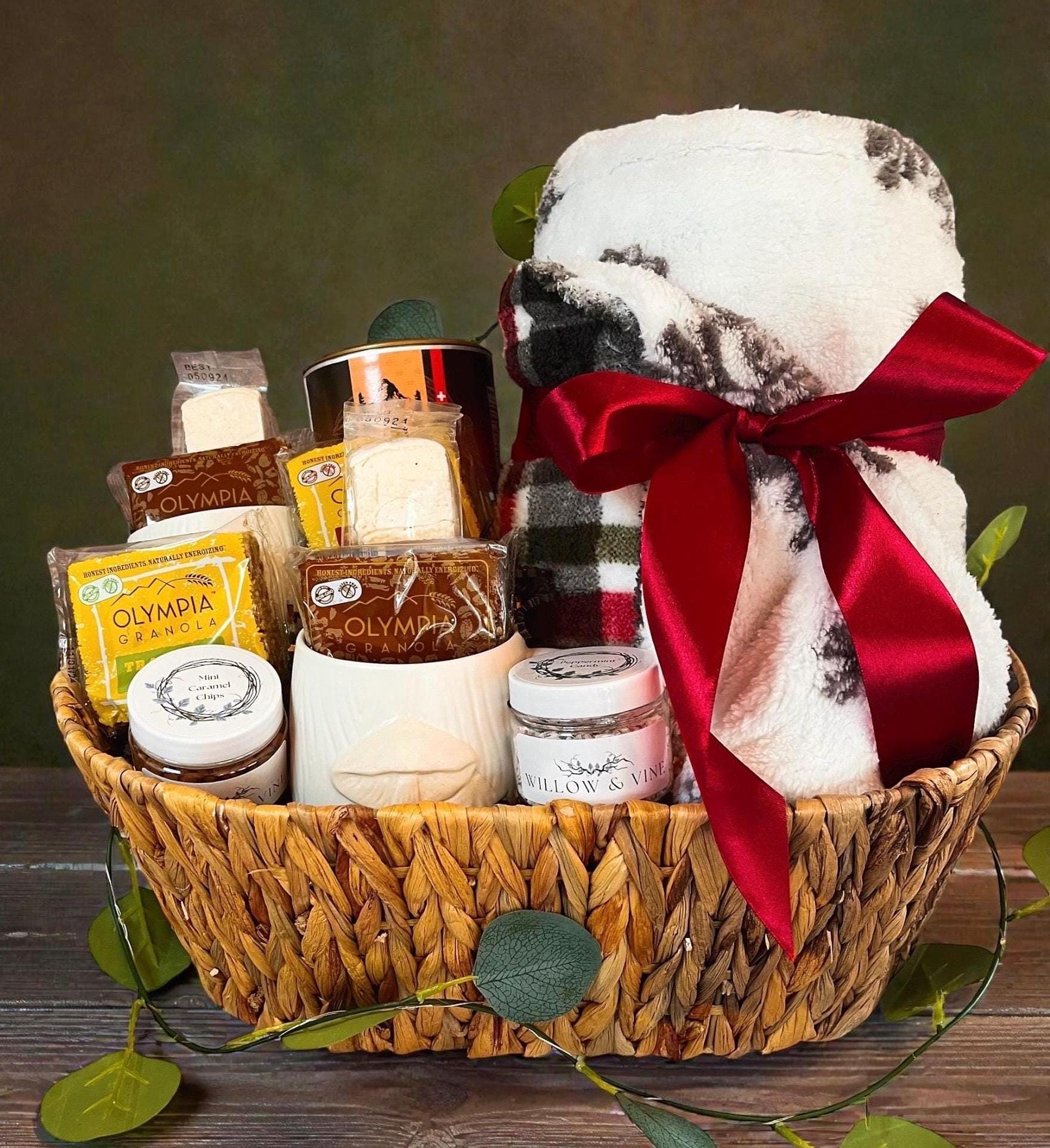 Mountain Adventure Hygge Gift Basket With Plaid Sherpa Throw