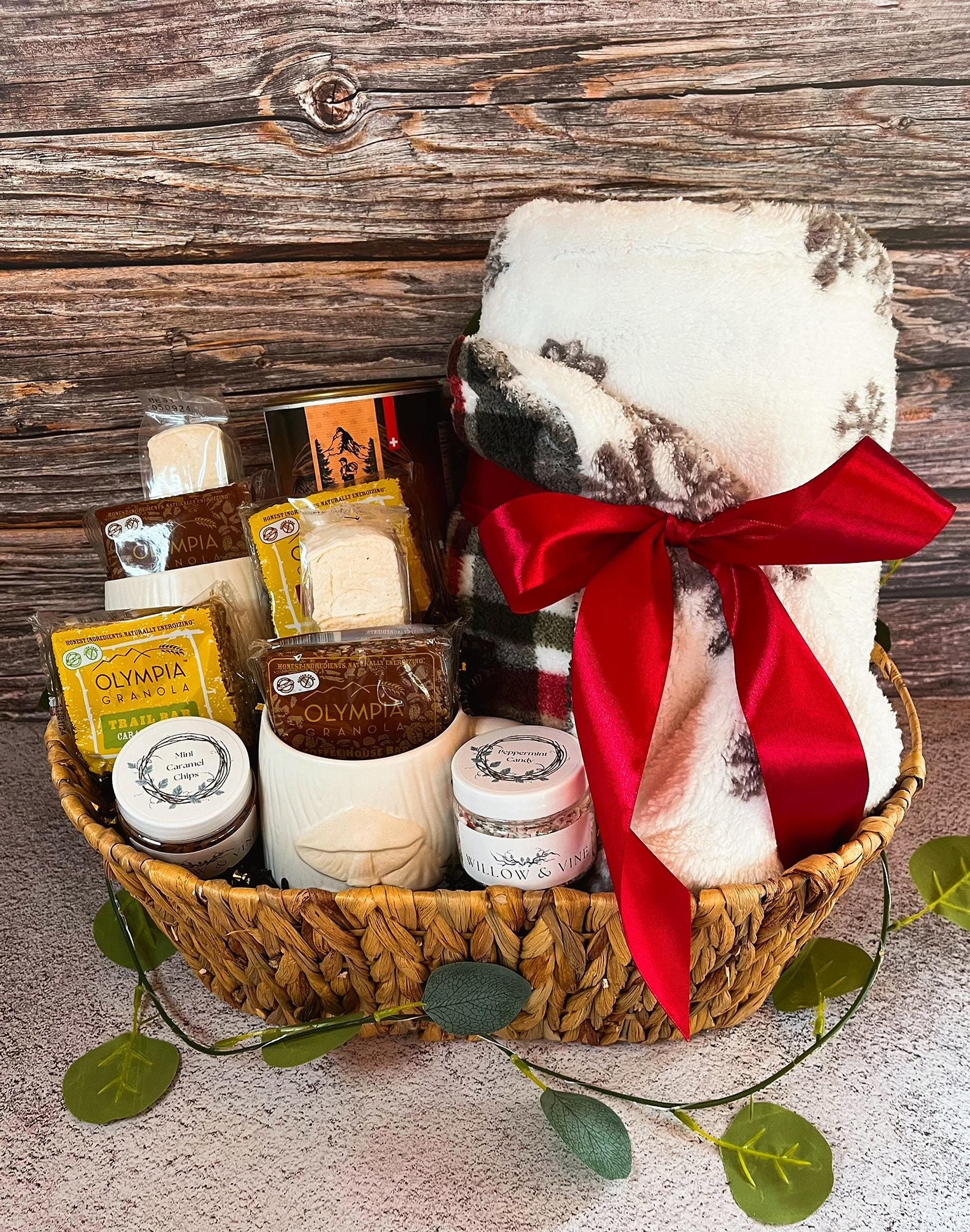 Mountain Adventure Hygge Gift Basket With Plaid Sherpa Throw
