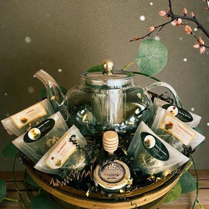 Blooming Tea Gift Basket with Artisanal Green Floral & Fruit Selections