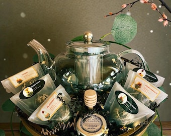 Blooming Tea Gift Basket with Artisanal Green Floral & Fruit Selections