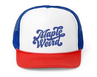 MAPLEWEIRD Script Trucker Caps (blue & red)