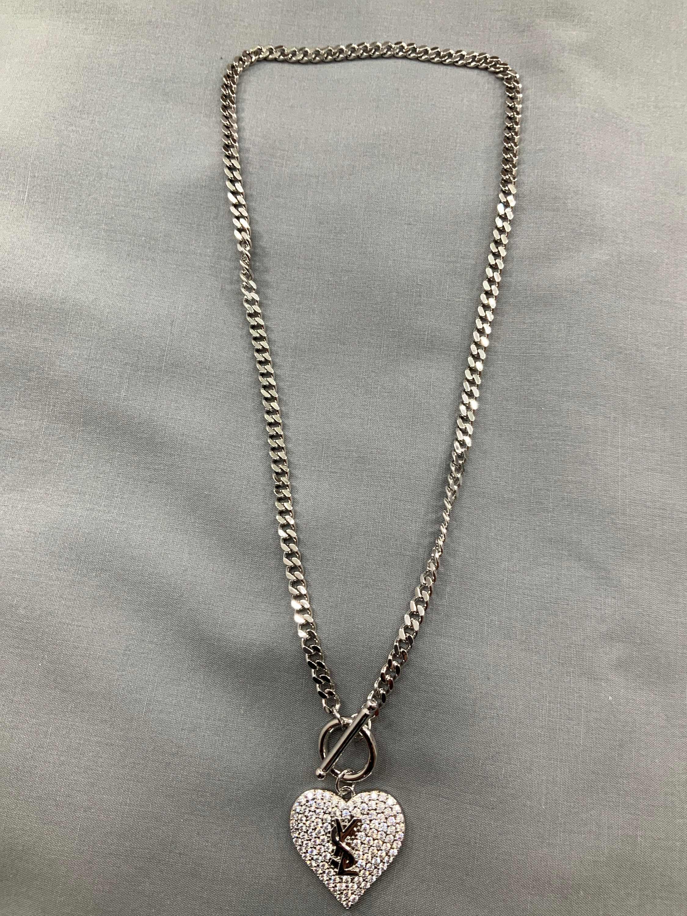 LOUIS VUITTON Heart double necklace Silver Gold LV Logo Ladies