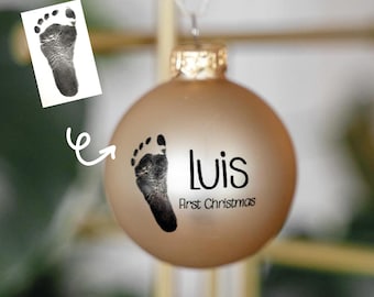 Personalized Christmas tree ornament with baby footprint | Christmas tree ornament | Christmas decoration | Engraved glass ornament | First Christmas
