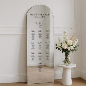 Spiegelende tafelindeling voor bruiloft | Zitplan voor de spiegel | Bruiloftsticker | Tafelindeling voor de bruiloft in spiegel | Stoelplansticker voor de spiegel