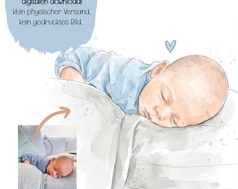 Personalized watercolor portrait from photo, baby gift, painting gift, Christmas gift, wedding gift, birthday gift