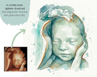 Personalized watercolor portrait from ultrasound image, baby gift, painting gift, Christmas gift, wedding gift, birthday gift