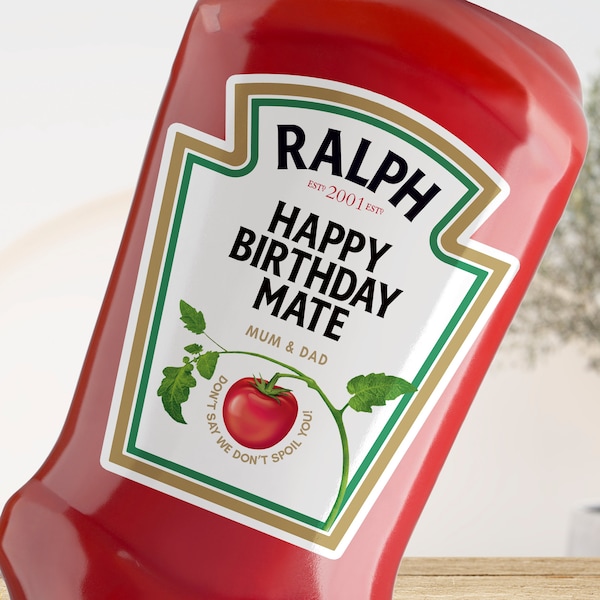 Étiquette personnalisée de sauce tomate ketchup | Cadeau drôle de nouveauté | Anniversaire | Remplisseur de bas | Cadeau amusant | Cadeau pas cher