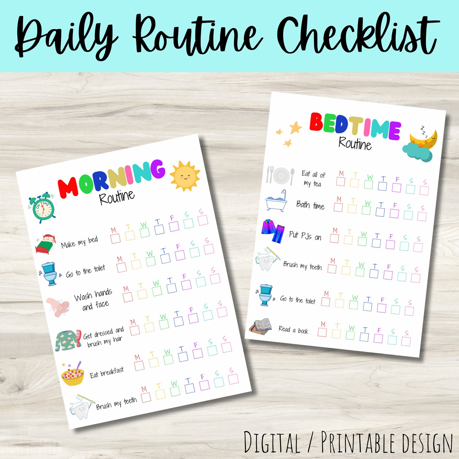 Printable Daily Routine Checklists for Kids - Canva Template - Etsy