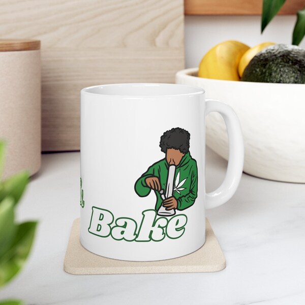 Wake and Bake Weed Kiffer Geschenk lustig Stoner Kaffeetasse mit Cannabis Motiv Kiffer Geschenkidee Marihuana Kaffeebecher Teetass