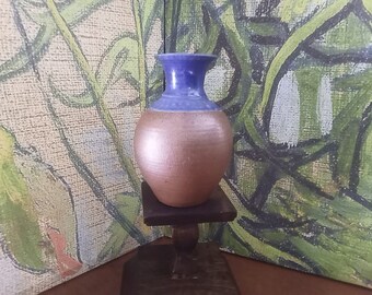 Vintage Bobbie Listerman Signed Blue Glazed and Natural Pottery Vase