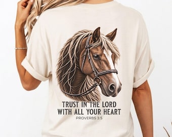 Christian Horse Lover Comfort Colors Shirt Western Bible Verse Cowgirl T-shirt Equestrian Faith Horse Girl Tee Gift for Women Daughter