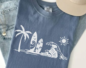 Coastal Surf Shirt Ocean Beach Lover Surfing Comfort Colors T-Shirt Summer Vacation California Hawaii Surf Tee Gift for Women Friend